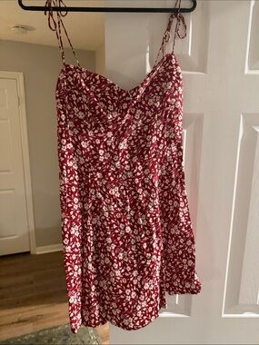 Reformation mini Red Floral Tie-Shoulder Sundress